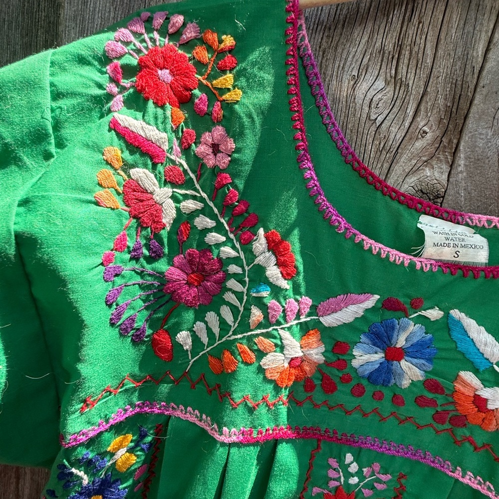 Classic Oaxacan dress in gorgeous green!